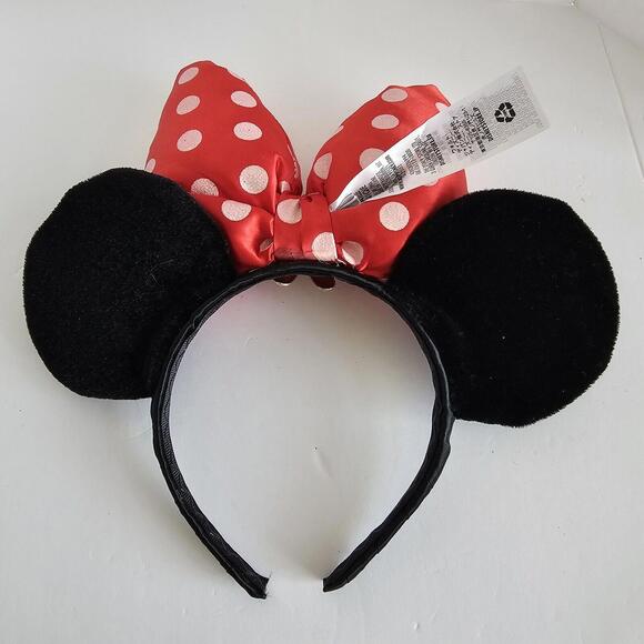 Disney Parks World Minnie Mouse Classic Red White Polka Dot Bow Ears Headband - Picture 2 of 4